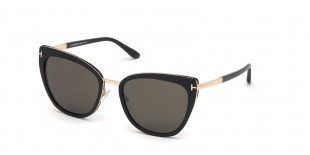 TomFord Sunglass FT0717 01A عینک آفتابی تام فورد 0717 گربه ای 57 میلی متری عدسی دودی و فریم فلزی طلایی مشکی| عینک نور