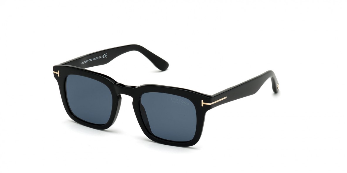 TomFord Sunglass FT0751 01V عینک آفتابی تام فورد 0751 مربعی 50 میلی متری عدسی آبی و فریم کائوچو مشکی| عینک نور