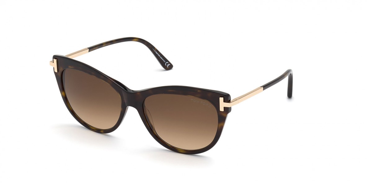 TomFord Sunglass FT0821 52F عینک آفتابی تام فورد 0821 گربه ای 56 میلی متری عدسی قهوه ای و فریم کائوچو هاوانا| عینک نور