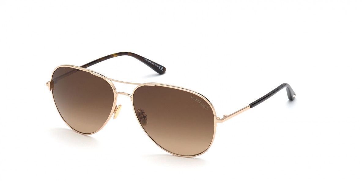 TomFord Sunglass FT0823 28F عینک آفتابی تام فورد 0823 خلبانی 61 میلی متری عدسی قهوه ای و فریم فلزی طلایی| عینک نور