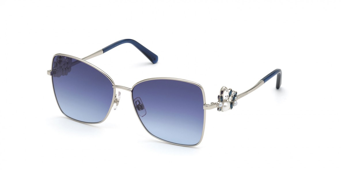 Swarovski Sunglass SK0277 16W عینک آفتابی تام فورد 0277 پروانه ای 57 میلی متری عدسی آبی و فریم فلزی نقره ای| عینک نور