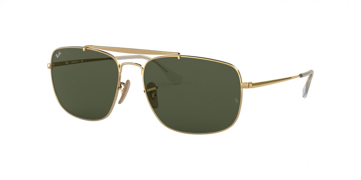 Ray-Ban RB3560 001 61 عینک آفتابی ریبن 3560 مربعی 61 میلی متری عدسی سبز و فریم فلزی طلایی| عینک نور