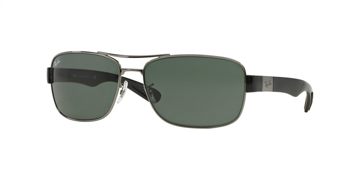 Ray Ban RB3522 004/71 61 عینک آفتابی ریبن 3522 مستطیلی 61 میلی متری عدسی سبز و فریم فلزی دودی| عینک نور