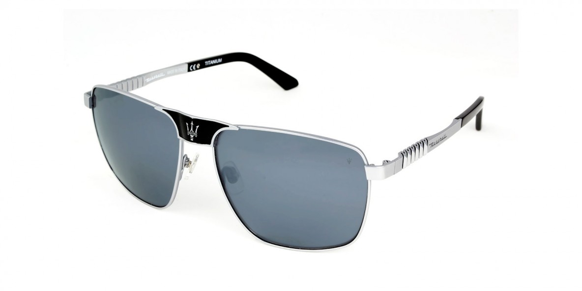 Maserati Sunglass MS506 03 عینک آفتابی مازراتی 506 مربعی 58 میلی متری عدسی آبی و فریم تیتانیوم نقره ای| عینک نور