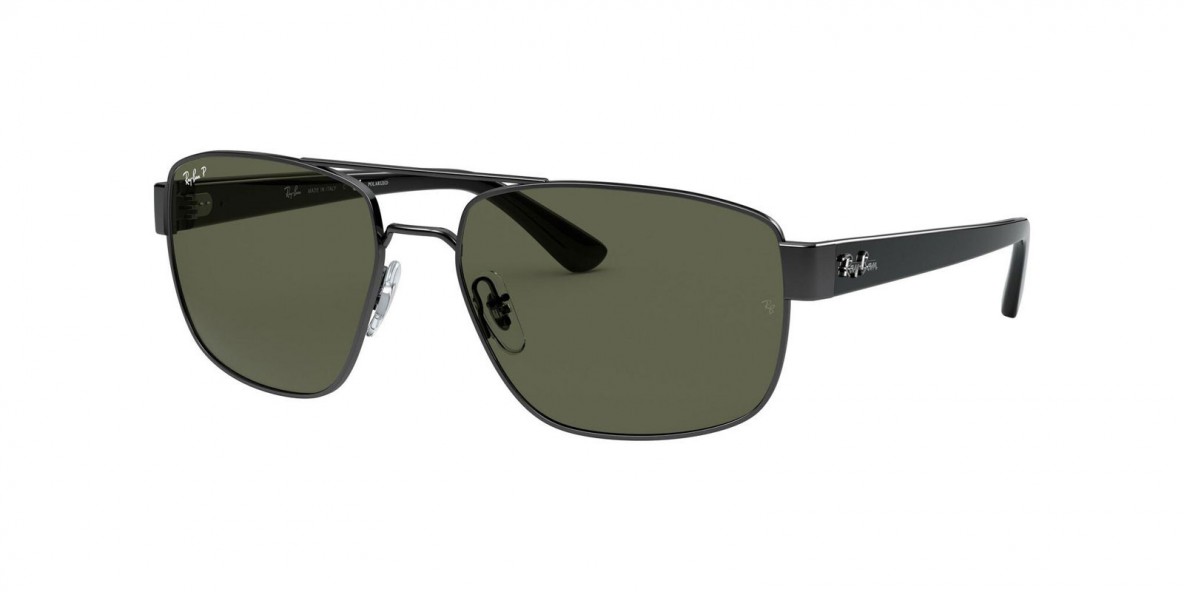 RayBan Sunglass RB3663 004/58 60 عینک آفتابی ریبن 3663 مستطیلی 60 میلی متری عدسی سبز و فریم فلزی نوک مدادی| عینک نور