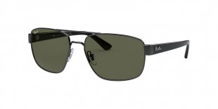 RayBan Sunglass RB3663 004/58 60 عینک آفتابی ریبن 3663 مستطیلی 60 میلی متری عدسی سبز و فریم فلزی نوک مدادی| عینک نور