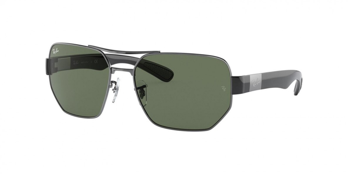 Ray Ban RB3672 004/71 60 عینک آفتابی ریبن 3672 مستطیلی 60 میلی متری عدسی سبز و فریم فلزی نوک مدادی| عینک نور