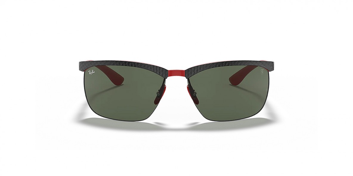 Ray Ban RB8324M F05071 64 عینک آفتابی ریبن 8324 مستطیلی 64 میلی متری عدسی سبز و فریم کربن مشکی قرمز| عینک نور