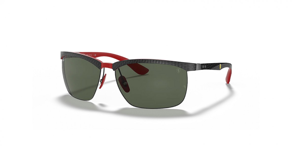 Ray Ban RB8324M F05071 64 عینک آفتابی ریبن 8324 مستطیلی 64 میلی متری عدسی سبز و فریم کربن مشکی قرمز| عینک نور