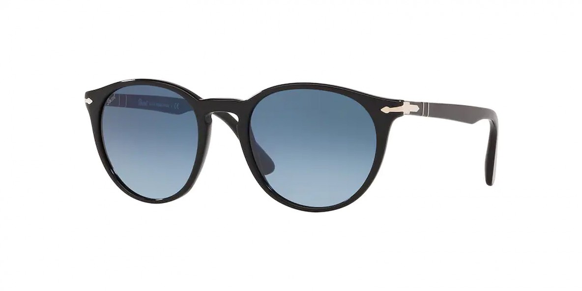 Persol Sunglass PO3152S 9014Q8 52 عینک آفتابی پرسول 3152 گرد 52 میلی متری عدسی آبی و فریم کائوچو مشکی| عینک نور