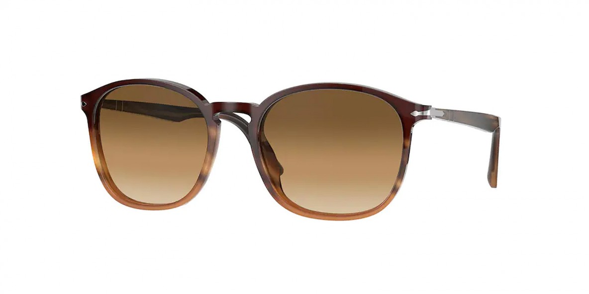 Persol PO3215S 113651 57 عینک آفتابی پرسول 3215 مربعی 57 میلی متری عدسی قهوه ای و فریم کائوچویی قهوه ای راه راه| عینک نور