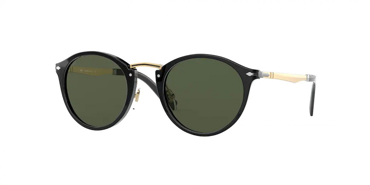 Persol Sunglass PO3248S 95/31 49 عینک آفتابی پرسول 3248 گرد 49 میلی متری عدسی سبز و فریم نایلونی مشکی| عینک نور