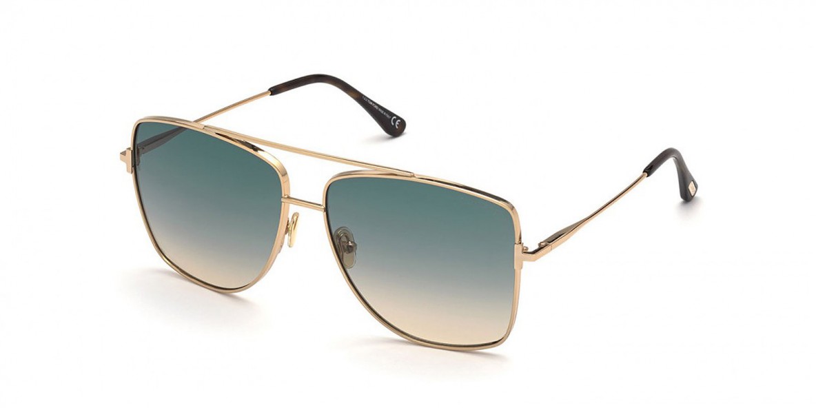 TomFord Sunglass FT0838 28W عینک آفتابی تام فورد 0838 خلبانی 61 میلی متری عدسی آبی و فریم فلزی طلایی| عینک نور