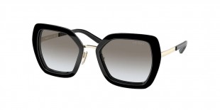 Prada PR53YS AAV0A7 53 عینک آفتابی پرادا 53 مربعی 53 میلی متری عدسی دودی و فریم فلزی طلایی مشکی| عینک نور