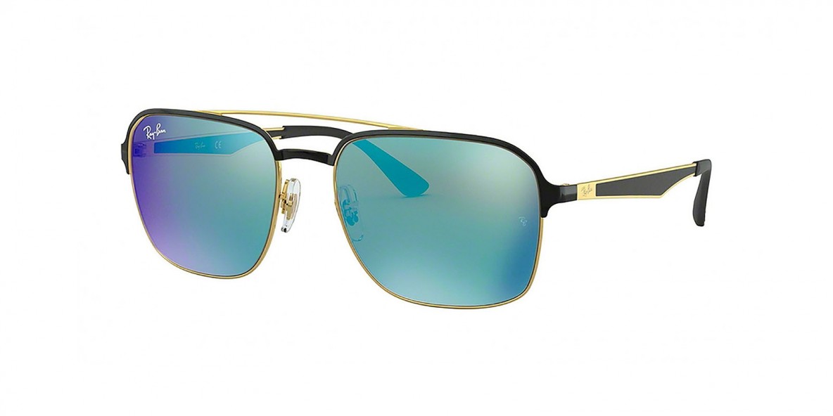 Ray-Ban Sunglass 3570S 018755 58 عینک آفتابی مربعی ریبن مدل 3570 مناسب خانم ها و آقایان با عدسی آیینه ای آبی 