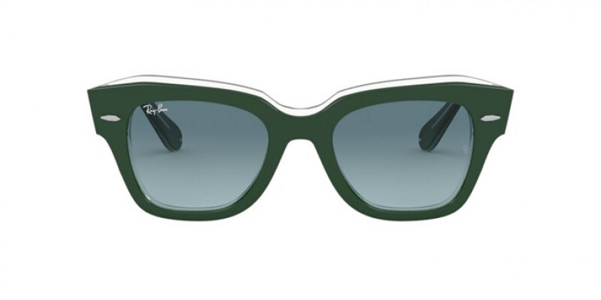 RayBan B2186 12953M 49عینک آفتابی ریبن 2186 مربعی 49 میلی متری عدسی آبی و فریم استیت استریت سبز| عینک نور