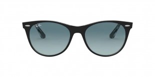 RayBan RB2185 12943M 55عینک آفتابی ریبن 2185 گرد 55 میلی متری عدسی آبی دودی و فریم نایلونی مشکی| عینک نور