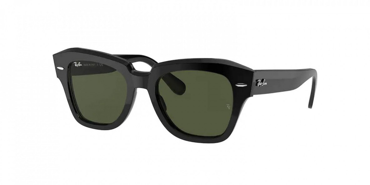 RayBan Sunglass RB2186 901/31 52 عینک آفتابی ریبن 2186 مربعی 52 میلی متری عدسی سبز و فریم استیت استریت مشکی| عینک نور