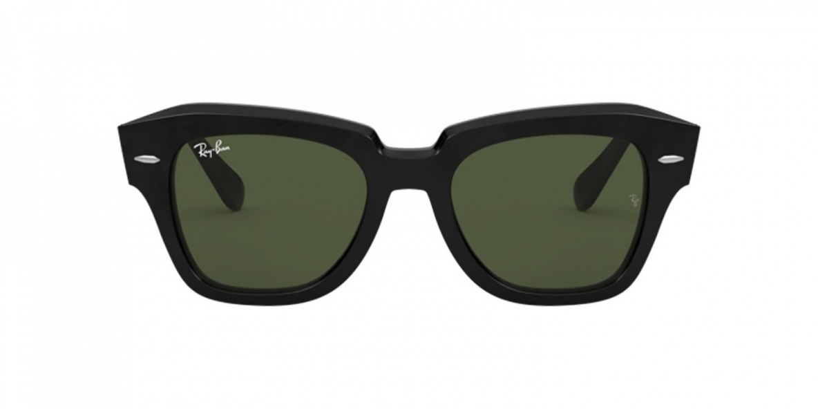 RayBan Sunglass RB2186 901/31 52 عینک آفتابی ریبن 2186 مربعی 52 میلی متری عدسی سبز و فریم استیت استریت مشکی| عینک نور