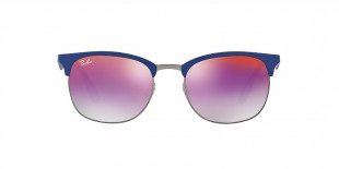 Ray-Ban Sunglass 3538S 9005A9 53 عینک آفتابی ریبن کلاب مستر فلزی مدل 3538 آبی مات و خاکستری با عدسی آیینه ای بنفش آبی مناسب خانم