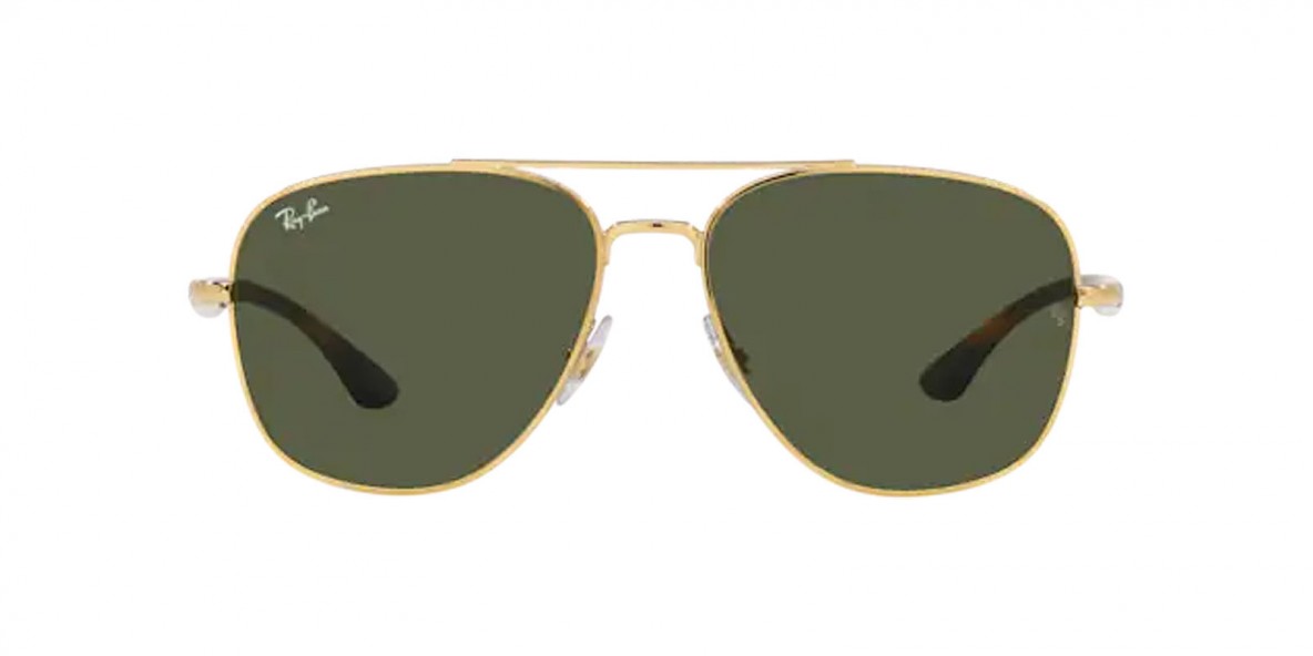 RayBan RB3683 001/31 56عینک آفتابی ریبن 3683 مربعی 56 میلی متری عدسی سبز و فریم فلزی طلایی| عینک نور