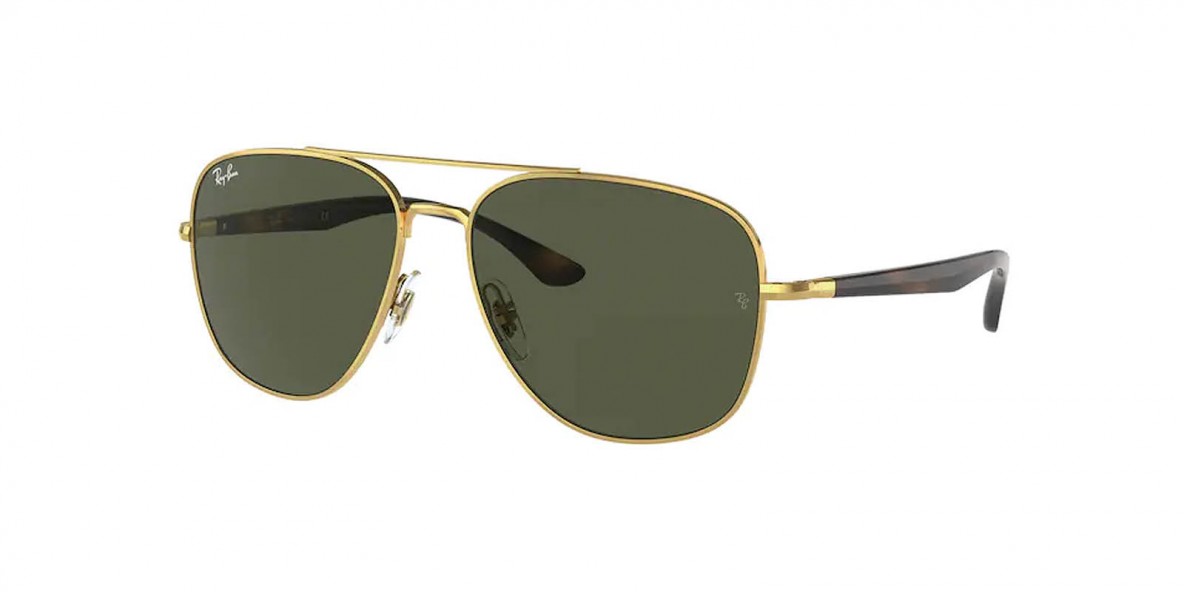 RayBan RB3683 001/31 56عینک آفتابی ریبن 3683 مربعی 56 میلی متری عدسی سبز و فریم فلزی طلایی| عینک نور