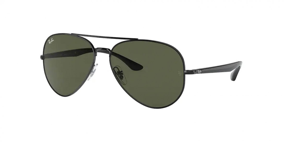 RayBan RB3675 002/31 58عینک آفتابی ریبن 3675 خلبانی 58 میلی متری عدسی سبز و فریم فلزی مشکی| عینک نور