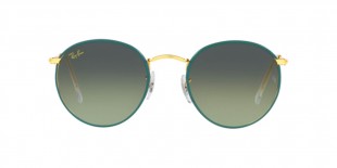 RayBan RB3447JM 9196BH 50عینک آفتابی ریبن 3447 گرد 50 میلی متری عدسی سبز آبی و فریم فلزی طلایی| عینک نور