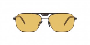 Prada Sunglass PR58YS 1BO0B7 57عینک آفتابی پرادا 58 مستطیلی 57 میلی متری عدسی زرد و فریم فلزی مشکی| عینک نور