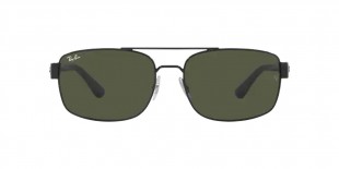 RayBan Sunglass RB3687 002/31 61عینک آفتابی ریبن 3687 مستطیلی 61 میلی متری عدسی سبز و فریم فلزی مشکی| عینک نور