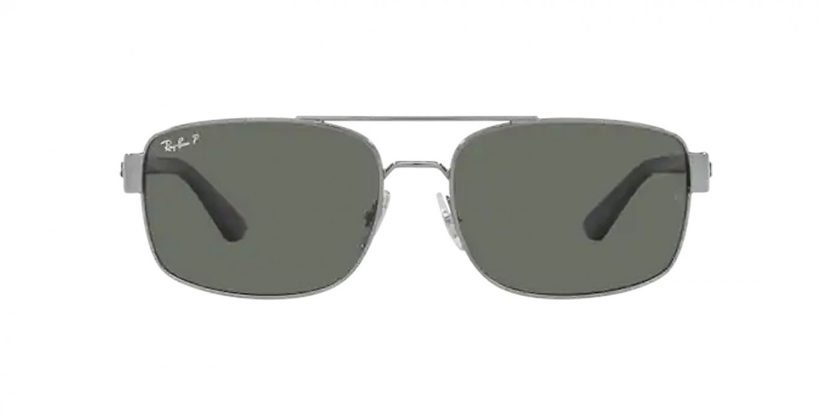 RayBan Sunglass RB3687 004/58 61عینک آفتابی ریبن 3687 مستطیلی 61 میلی متری عدسی سبز و فریم فلزی نوک مدادی| عینک نور