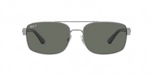 RayBan Sunglass RB3687 004/58 61عینک آفتابی ریبن 3687 مستطیلی 61 میلی متری عدسی سبز و فریم فلزی نوک مدادی| عینک نور