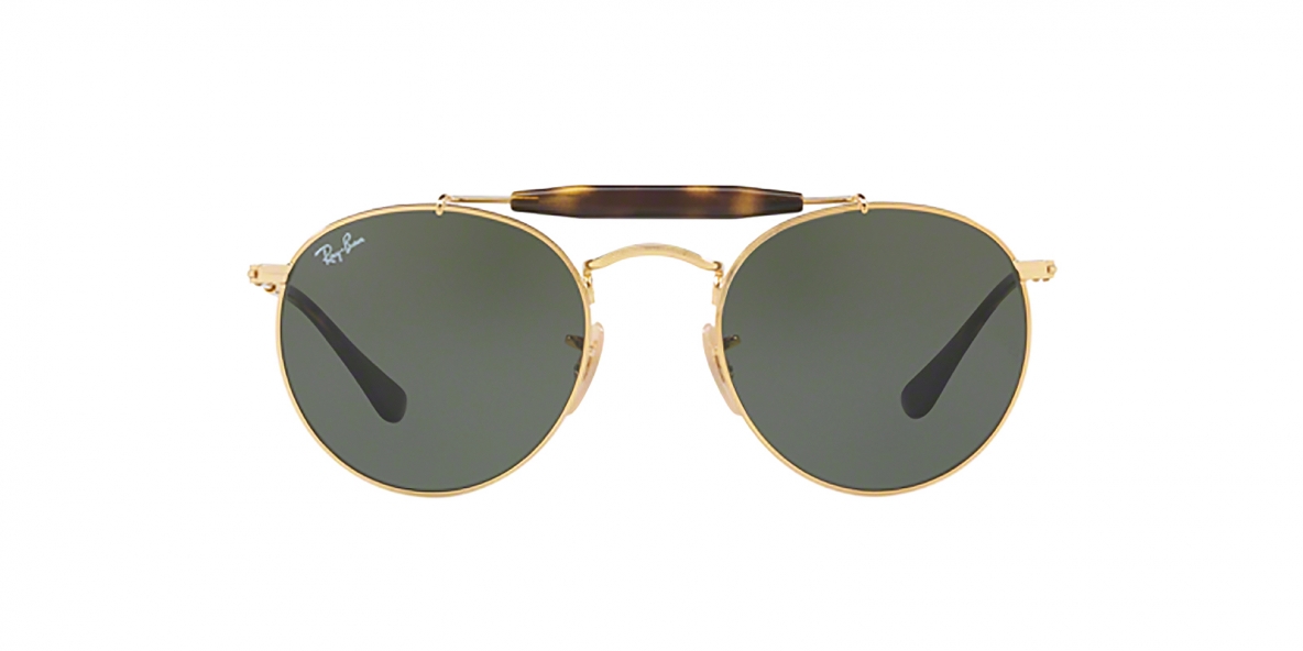 Ray-Ban 3747S 000001 50 عینک آفتابی ریبن گرد دوپل مدل 3747 مناسب خانم ها و آقایان با عدسی سبز کلاسیک